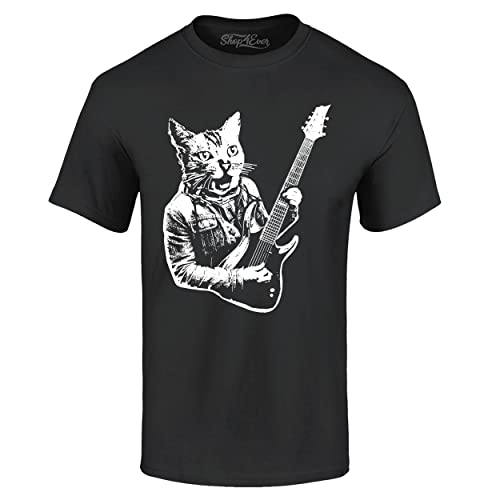 Rocker Kitty Cat Playing Guitar Music Musician T-Shirt X-Large Black