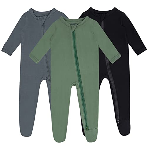 GUISBY Rayon Made From rayon made from bamboo Baby Pajamas, Newborn Double Zipper Sleepers, Long Sleeve with Mitten Cuffs Pack of 3