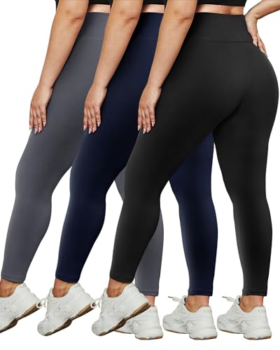 HLTPRO 3 Pack Plus Size Leggings for Women - High Waist Stretchy Buttery Soft Yoga Pants for Workout Running