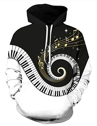 uideazone Mens Graphic Hoodies 3D Piano Note Printed Hooded Sweatshirt Cool Music Design Pullover Hoodie for Unisex