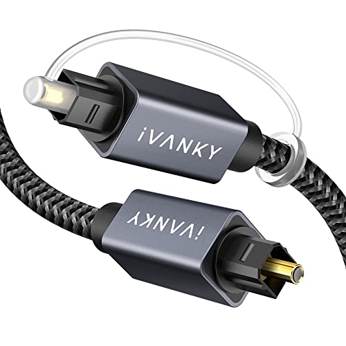 IVANKY Optical Audio Cable 10ft/3M, Slim Braided Fiber Audio Cable, Digital Optic Cord,Toslink Cable, Aluminum Shell, Gold-Plated for Sound Bar, TV, PS4, Xbox, Samsung, Vizio - CL3 Rated