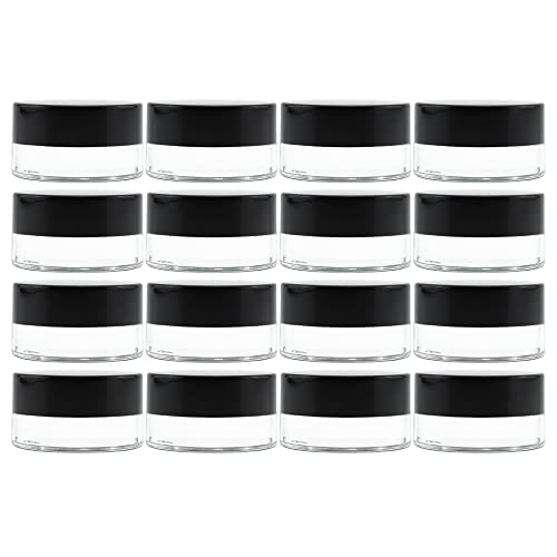 Cornucopia 7-Milliliter Clear Glass Balm Jars (12-Pack); 1/4 oz Cosmetic Jars with Lined Black Plastic Lids