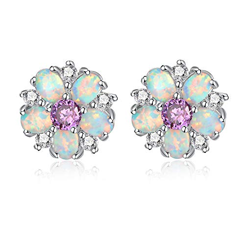 CiNily Flower Earrings,Purple Opal Sterling Silver Plated Stud Earrings for Women, Ladies Cute Unique Earrings for Girls