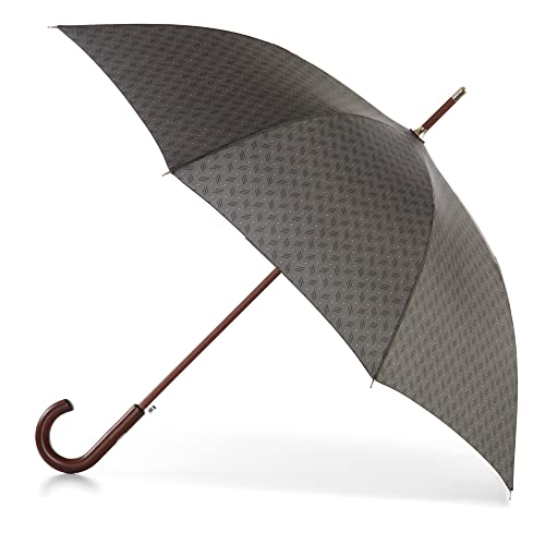 totes Eco Auto Open Umbrella Classic Wooden J Stick Handle with Easy Grip - Windproof, Rainproof and Durable Canopy Design – Versatile Travel, Perfect for Rainy Days, Grey Black Chevron