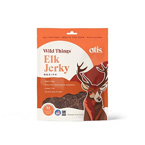 OTIS Elk Jerky for Dogs | Protein Packed, Pasture-Raised, Grass-Fed Elk Jerky Dog Treats Healthy Dog Treats - Wild Things | 4 Ounce Bag