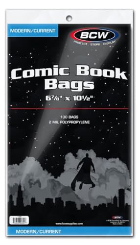 BCW Current/Modern Comic Bags - 100 ct | Acid-Free Modern Comic Bags for Current Issues | Exterior 6 7/8 x 10 1/2 inches | Crystal Clear Protection for Your Comic Collection