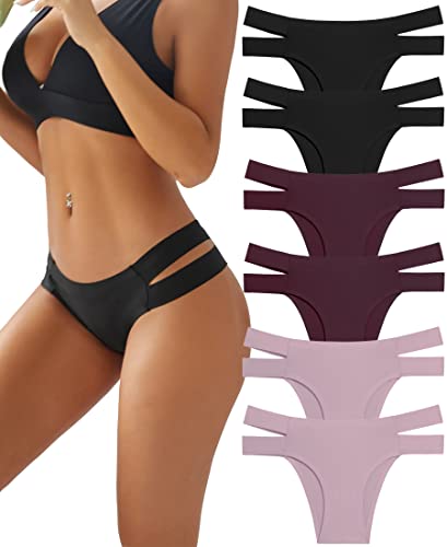 Knowyou Seamless Underwear for Women Sexy Bikini Panties No Show High Cut Hipster Stretch Straps Cheeky Panty for Ladies 6 Pack-C-L