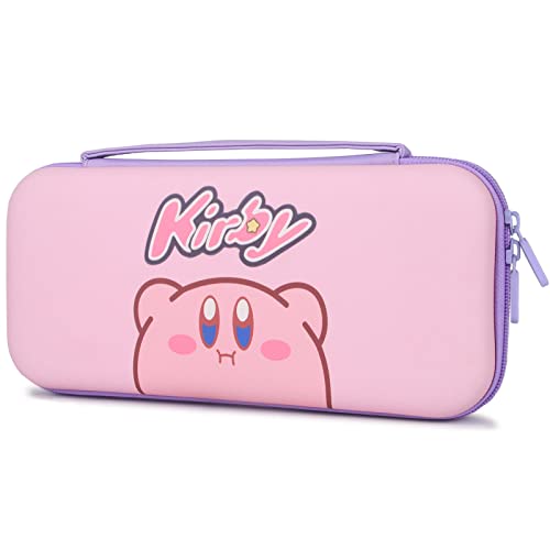 TIKOdirect Carrying Case for Switch & OLED Mode, Cute Portable Travel Bag with 12 Game Card Slots Inner Storage Bag for Switch Console Joy-Con & Accessories, Kirby Purple