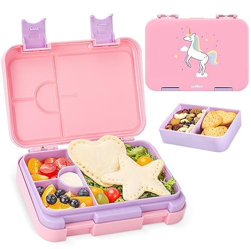 Ordiffo Bento Lunch Box for Kids, 4-6 Compartments with Leakproof Removable Compartment, Dishwasher Safe,Pre-School Kid Toddlers Daycare Lunches Snack Container for Girls, Unicorn
