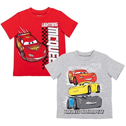 Disney Pixar Cars Lightning McQueen Toddler Boys 2 Pack T-Shirts Gray/Red 3T