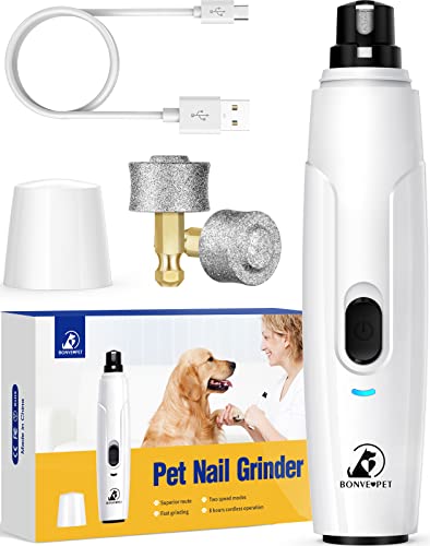 Bonve Pet Nail Grinder for Dogs - Upgraded Dog Nail Trimmers Super Quiet, 2 Speeds, Rechargeable, 2 Grinding Wheels for Small Large Dogs & Cats