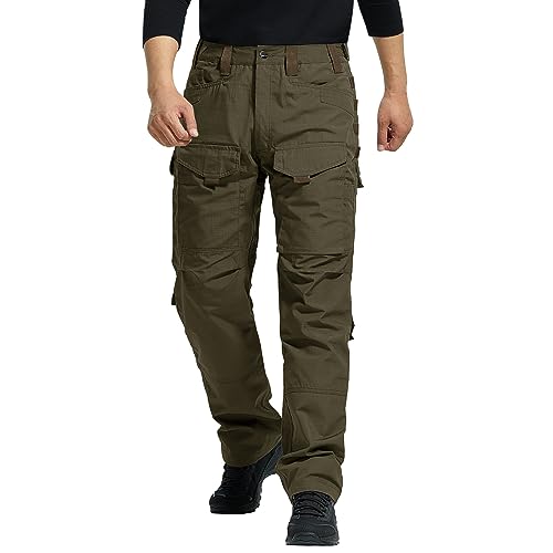 FREE SOLDIER Men's Cargo Pants,Tactical Pants for Men Stretch,Durable Ripstop EDC Work Pants for Hiking (Dark Green 32Wx32L)