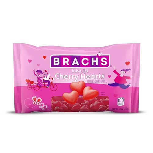 Brach’s Jube Jel Cherry Hearts, Valentine's Day Candy, Classic Cherry Flavored Heart Candy for Valentine's Day, Heart Shaped Red Gummy Candy, 12 oz Bag