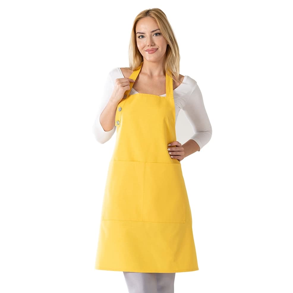 TOSHE Kitchen Apron Waterdrop Resistant Cotton Apron with adjustable Aprons for Women with Pockets 10 Color option Cooking Yellow Apron (Yellow)