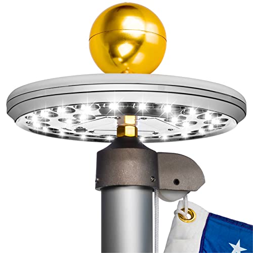 Deluxe Flag Pole Light Solar Powered - 1300 Lumen Solar Light for Flagpole - Light Up American Flag Outdoor with Solar Flag Pole Light from Dusk to Dawn for 12+ Hours - 100% Coverage Silver Flag Light