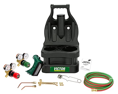 ESAB Victor 0384-0945 G150 J-P Light Duty Gas Welding Outfit Tote Kit Without Tanks, R150-200/R150-540 Gas Regulators, 103-01FP Torch Handle, Striker, 12.5' - 3/16' Hose, Goggles, Tank Key