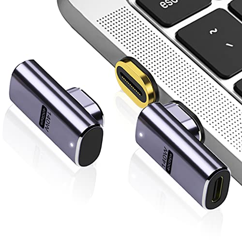 AreMe 140W Magnetic 90 Degree Adapter (2 Pack), Right Angle USB-C Male to USB-C Female 40Gbps Connector for MacBook Pro/Air, Tablet, Laptop, Mobile Phone and More Type C Devices