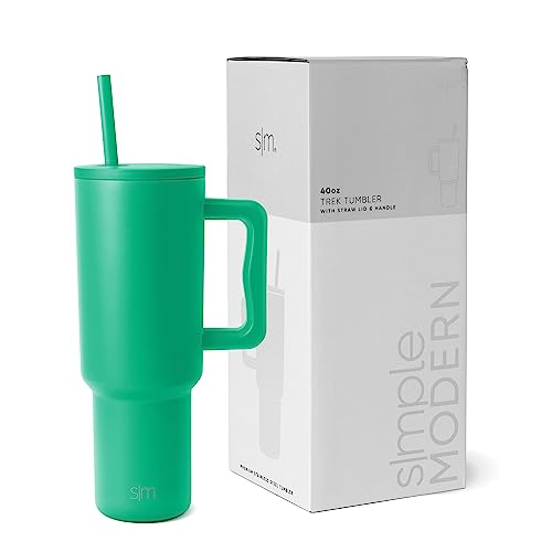 Simple Modern 40 oz Tumbler with Handle and Straw Lid | Insulated Reusable Stainless Steel Water Bottle Travel Mug Cupholder Use | Gifts for Women Men Him Her | Trek Collection | 40oz | Island Jade