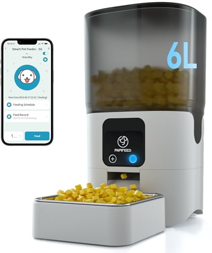 PAPIFEED 5G WiFi Automatic Cat Feeders: Smart Automatic Cat Food Dispenser with Slow Feeding Mode, Detachable for Easy Cleaning, Pet Feeder with Alexa, 1-30 Meals Per Day for Multiple Pets (6L/25 Cup)
