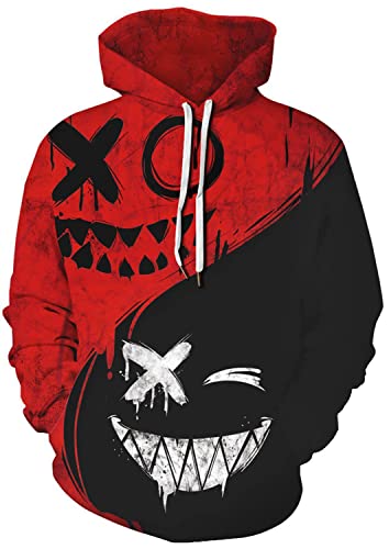 Basoteeuo Mens Hoodies Pullover Graphic Design 3D Cool Novelty Long Sleeves Hooded Sweatshirts with Pockets L Red Black