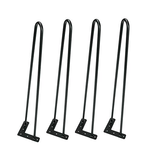 BLACKHORSE-RACING 22' Metal Industrial Hairpin Legs (Set of 4),3/8' Black Two-Rod Mid Century Modern Style Heavy Duty Solid Iron Furniture DIY Project for Coffee Table, End Table Workstation