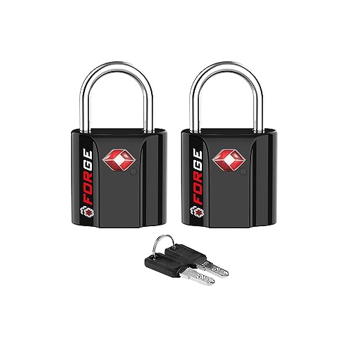 Forge 1''x1'' Small TSA Approved Luggage Locks: Ultra-Secure Dimple Key Travel Locks with Zinc Alloy Body. Lightweight Travel Key Locks for Luggage, Travel Cases, Backpacks, and More. Black 2 Pack.