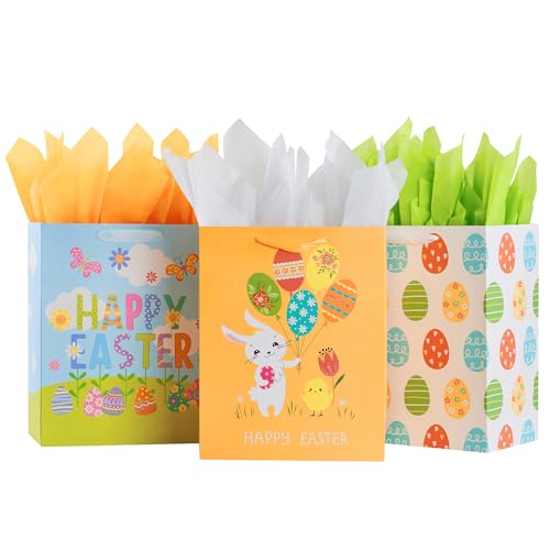 SUNCOLOR 3 Pack 13' Large Easter Gift Bags for Kids