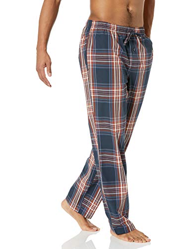Amazon Essentials Men's Straight-Fit Woven Pajama Pant, Navy Large Plaid, Large