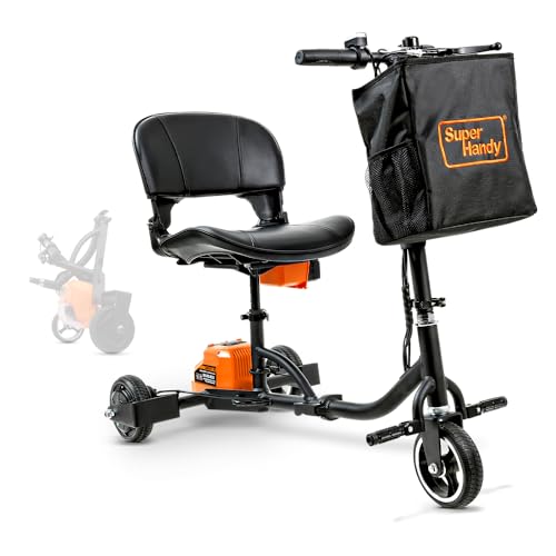 SuperHandy 3 Wheel Folding Mobility Scooter - Electric Powered, Lightest Available, Airline Friendly - Long Range Travel w/ 2 Detachable 48V Lithium-ion Batteries and Charger [Patented]