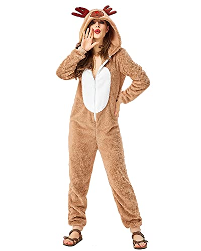 Seasons Christmas Costume Reindeer Adult Costume Unisex Deer Animal Onesie Party Jumpsuit (US, Alpha, Large, Regular, Regular)