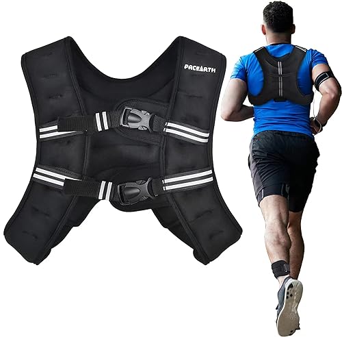 PACEARTH Weighted Vest for Men 20lbs Body Weight Vest with Reflective Stripe, Size-Adjustable Weighted Vests for Strength Training, Walking, Working out, Jogging, Running for Men Women