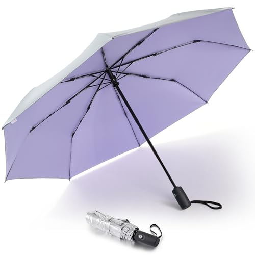 G4Free UPF 50+ UV Protection Travel Umbrella 46 Inch Windproof Silver Coating Sun Blocking Umbrella (Light Purple/Silver)