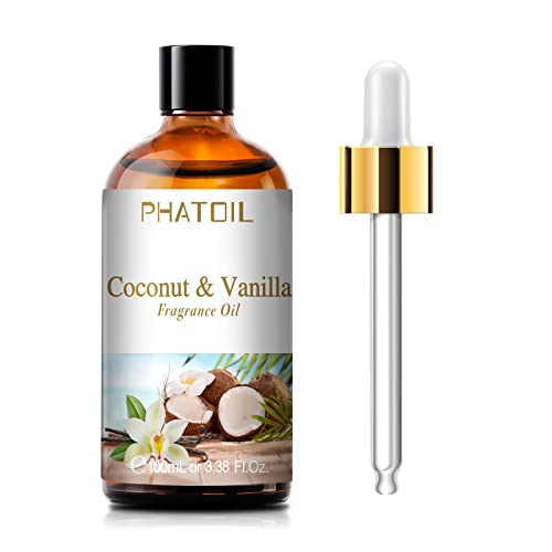 PHATOIL 3.38FL.OZ Coconut & Vanilla Fragrance Oils for Aromatherapy, Essential Oils for Diffusers for Home, Perfect for Diffuser, Yoga, DIY Candle and Soap Making - 100ml