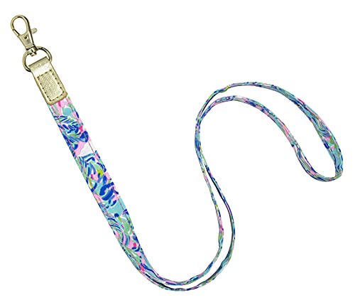 Lilly Pulitzer Cute Lanyard for ID Badges and Keys, Blue Womens Lanyard Keychain, Colorful Lanyard with Metal Hook, Cabana Cocktail