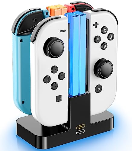 Switch Controller Charger Dock for Nintendo Switch Joycon, Joy con Charging Dock with Lamppost LED Indication, Switch Charging Station Stand for 4 Joy Cons, Joycon Charger with Type-C Cable