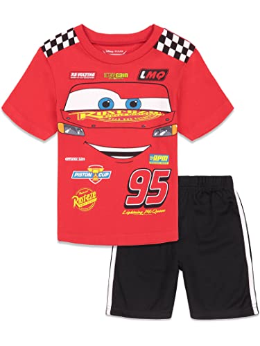 Disney Pixar Cars Lightning McQueen Toddler Boys T-Shirt Mesh Shorts Set Black/Red 4T