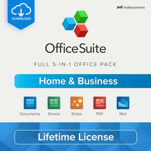 OfficeSuite Home & Business 5 in 1 Office Pack Documents, Sheets, Slides, PDF, Mail & Calendar Lifetime License 1 Windows PC 1 User [PC Online code]