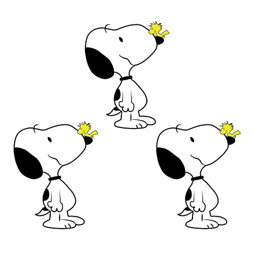 TreeArm White Snoopy Decal Peanuts Show Woodstock Adhesive Sticker ,Top Grade Cool Inspired Graphic Waterproof Vinyl Stickers , Set of 3 Pack (4 Inches on Longer Side ) for Car, Truck, Bumper, Bike,