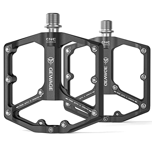 Road/Mountain Bike Pedals - 3 Bearings Bicycle Pedals - 9/16” CNC Machined Flat Pedals with Removable Anti-Skid Nails (Black)