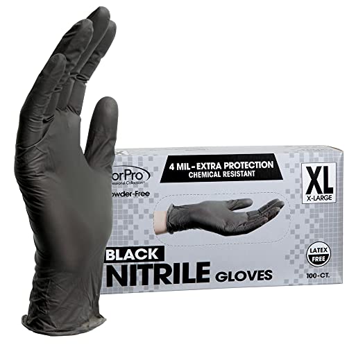 ForPro Professional Collection Disposable Nitrile Gloves, Chemical Resistant, Powder-Free, Latex-Free, Non-Sterile, Food Safe, 4 Mil, Black, X-Large, 100-Count