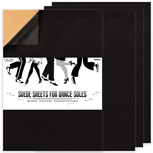 Caydo 4 Pieces Black Suede Sheets, Self Adhesive Suede Sticky Sheets Backing Non Slip Sole Protector for Dance Shoes, High Heeled Shoes(A4 Size)
