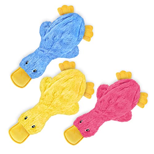 Best Pet Supplies Crinkle Dog Toy for Small, Medium, and Large Breeds, Cute No Stuffing Duck with Soft Squeaker, Fun for Indoor Puppies and Senior Pups, Plush No Mess Chew and Play - Yellow,Blue,Pink