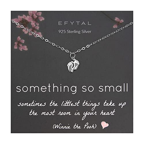EFYTAL New Mom Gifts for Women, 925 Sterling Silver Personalized Baby Feet Necklace for Mom to Be Gift, Baby Shower Gifts, Pregnancy Gift for First Time Mom (Something So Small)