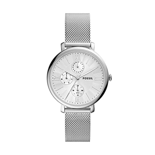 Fossil Women's Jacqueline Quartz Stainless Steel Mesh Multifunction Watch, Color: Silver (Model: ES5099)