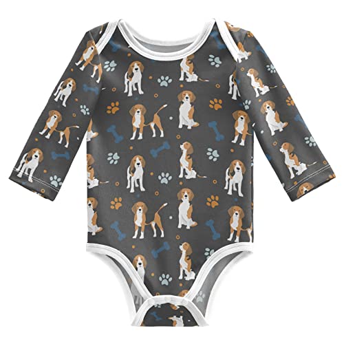 vvfelixl Baby Bodysuits Beagle Pattern Cartoon Pet Cute Puppies Bone Footprint Paw Black Long Sleeve Cotton Baby Clothes For Boys Girls 3-6 Months