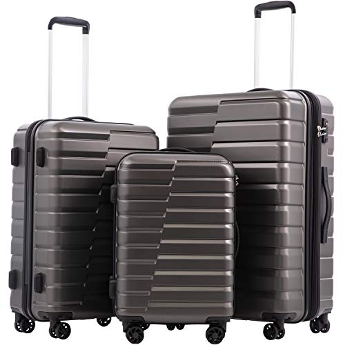 COOLIFE Expandable Suitcase PC ABS TSA Luggage 3 Piece Set Lock Spinner Carry on (gray)