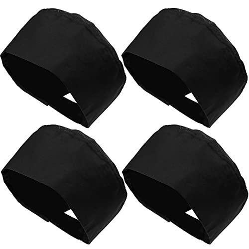 4 Pack Unisex Chef Hats Adjustable Kitchen Cooking Caps with Breathable Mesh Top Black