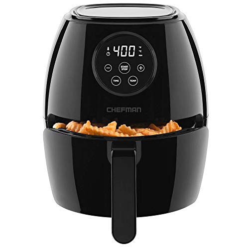 CHEFMAN Small Air Fryer Healthy Cooking, Nonstick, User Friendly and Digital Touch Screen, w/ 60 Minute Timer & Auto Shutoff, Dishwasher Safe Basket, BPA-Free, Glossy Black, 3.5 Qt.