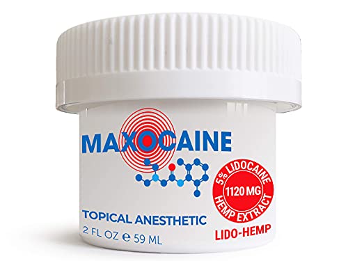 MAXOCAINE Hemp Oil Numbing Cream with 5% Lidocaine for Pain Relief Max Strength and Unique Formula for Common Arthritis Pain, Muscle, Joint & Back Aches Ideal for Body Piercing Tattoos and Waxing (1)