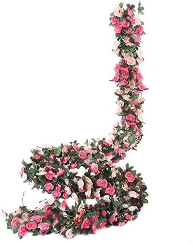 Miracliy 5 Pack 41 FT Fake Rose Vine Flowers Plants Artificial Flower Hanging Rose Ivy Home Hotel Office Wedding Party Garden Craft Art Déco